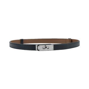 Women's Skinny Leather Belt With Adjustable Silver Turn-lock Buckle - Ideal☺️